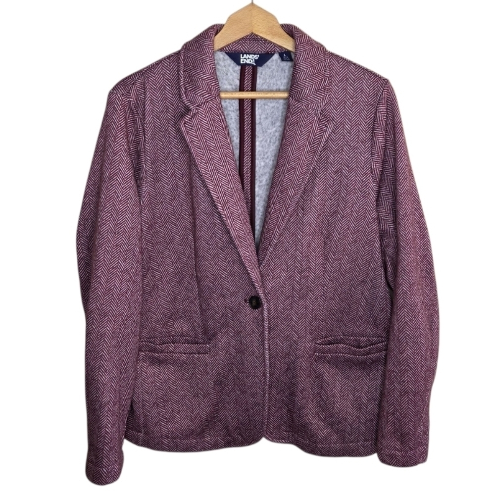 Lands' End | Burgundy Herringbone Single Button Sweatshirt Blazer Size Large